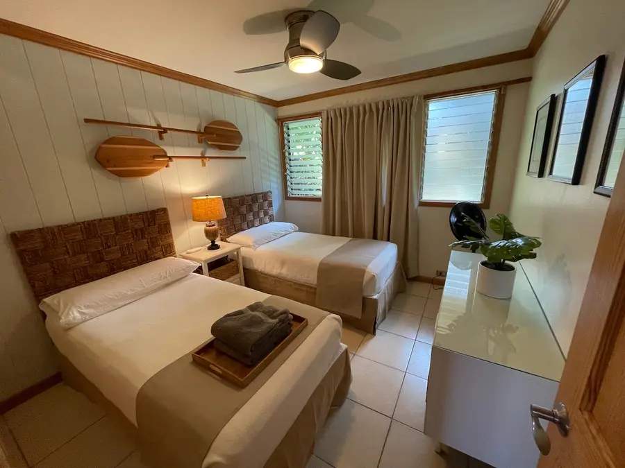 2nd bedroom with two options: 2 single beds or a king bed with 2" king topper. New for 2026: Quiet AC System installed in both bedrooms.